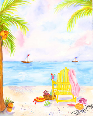 cottages and beach living paintings Beach Day with Coctail and Chair