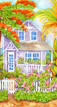 cottages and beach living paintings Bougainvillea Lane I