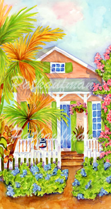 cottages and beach living paintings Bougainvillea Lane II