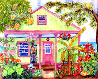 cottages and beach living paintings Conch Cottage by the Sea