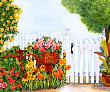 cottages and beach living paintings Flower Bike  webb 11
