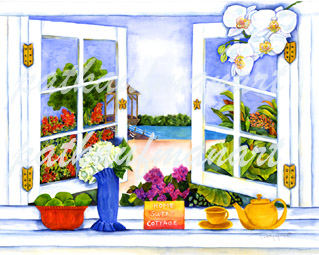 cottages and beach living paintings Home Sweet Cottage Window