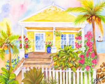 cottages and beach living paintings Sun Lite Cottage