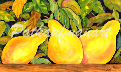 fruit and wines paintings Three Pears