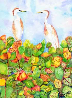 tropical art paintings originals Egrets and Sea Grapes Original