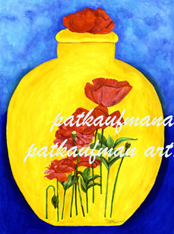 tropical art paintings originals Yellow Poppy Jar I