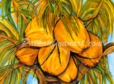 tropical gardens and flora paintings Coconuts In August