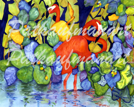 tropical wild life paintings Flamingoes