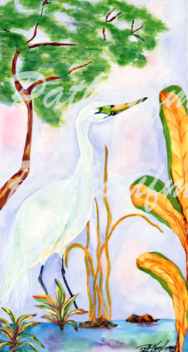 tropical wild life paintings Great White Egret