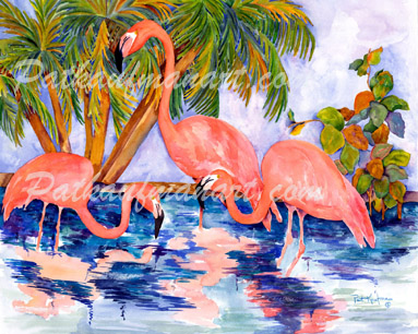 tropical wild life paintings III Flamingoes