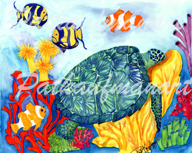 tropical wild life paintings Turtle Under the Sea II